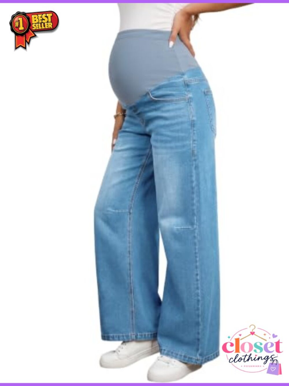 Maternity Jeans Stretchy Over The Belly Wide Leg Denim Pants